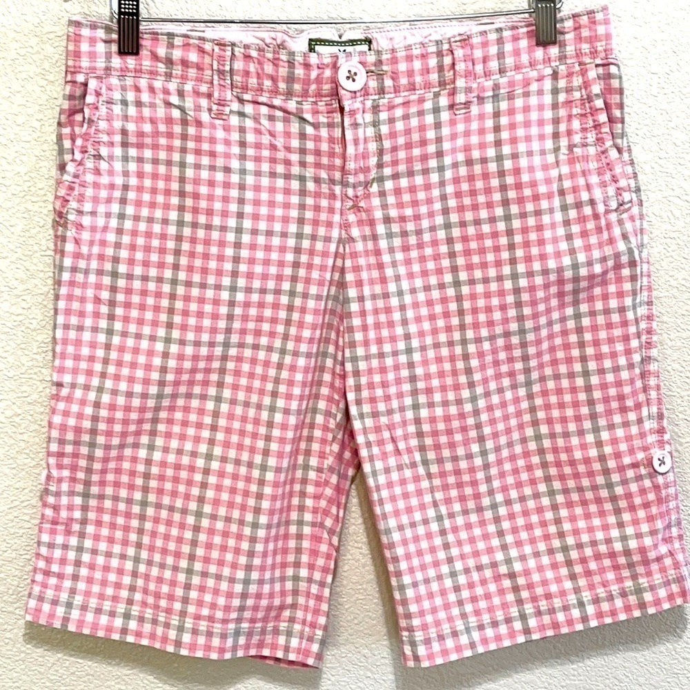 American Eagle Pink White Plaid Shorts
